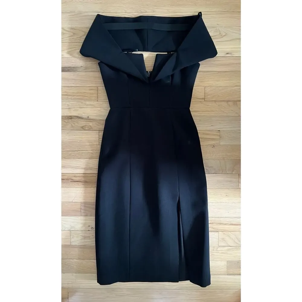 BCBGMAXAZRIA Women's 2 Black Marquis Off The Shoulder Mini Dress LBD Side Slit